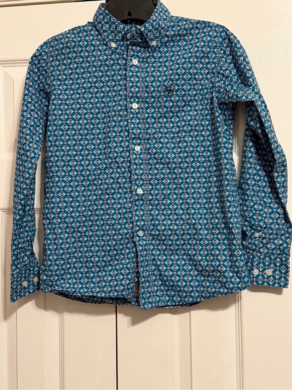 Ariat Teal and White Geometric Button-Down Shirt